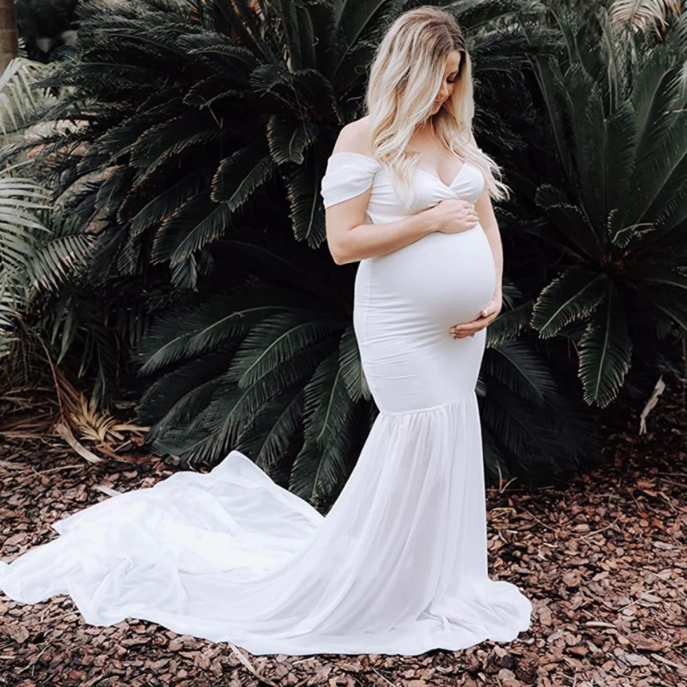 Off the Shoulder Maternity Photoshoot Maxi Dress